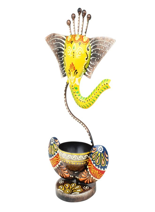 معرض جيه إتش حامل شموع غانيشا معدني مصنوع يدويًا من JH Gallery، مناسب لتزيين المنزل/قطعة فنية للعرض في المنزل، غرفة المعيشة، غرفة الصلاة - هدايا للشركات (أصفر عتيق) - Image 5